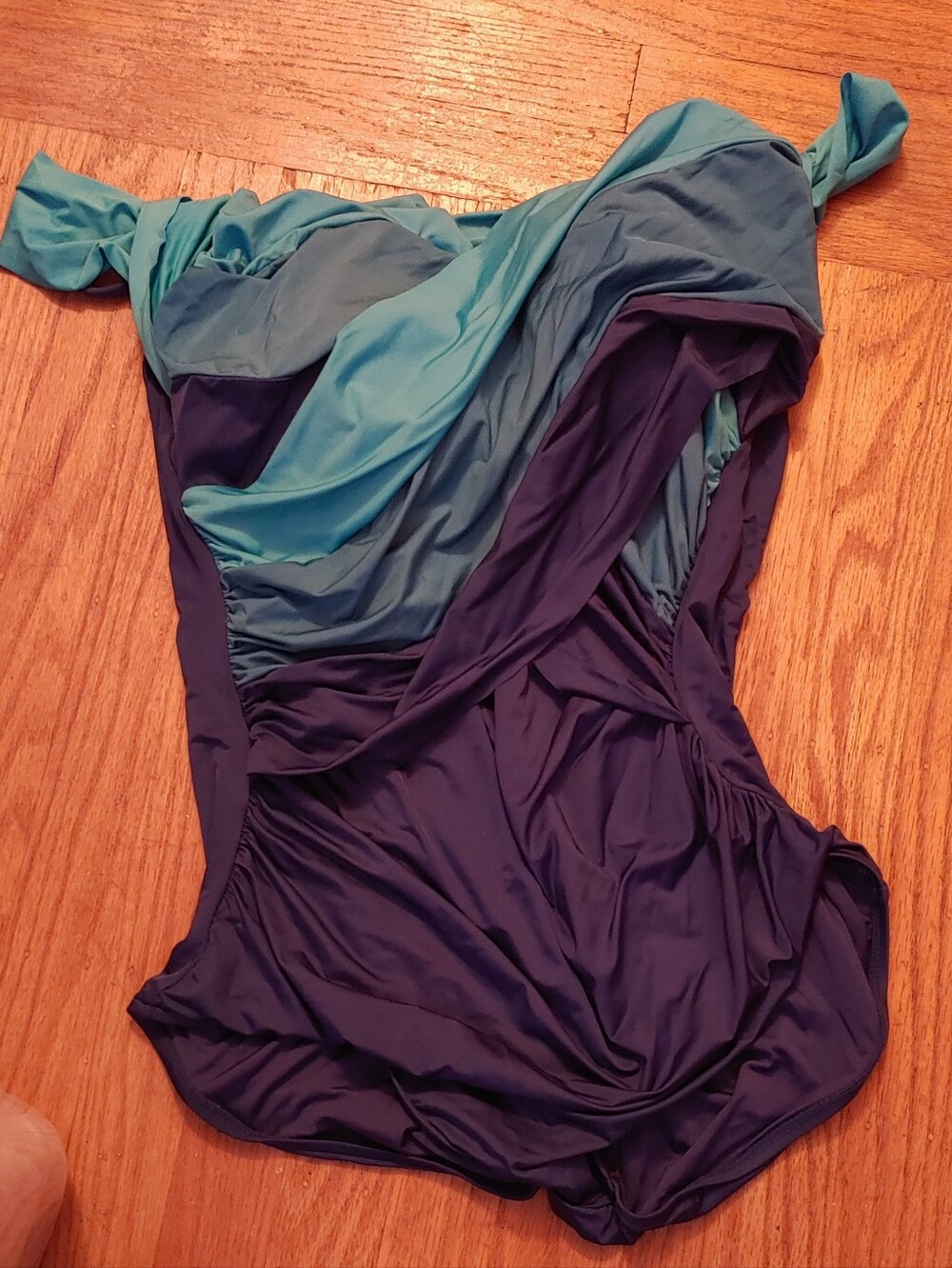 Three-Tone Blue Twist Front One-Piece Swimsuit